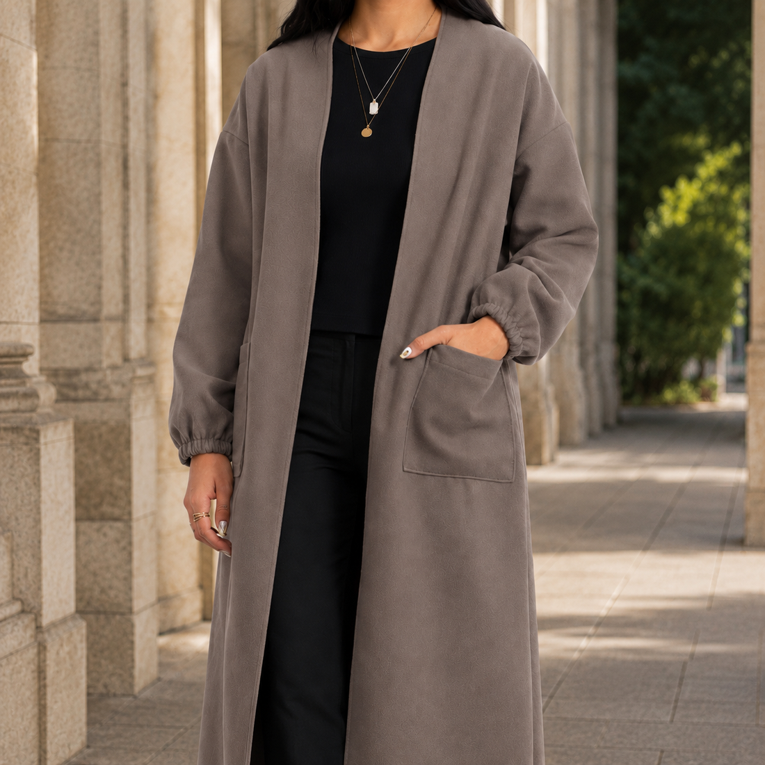 Portia-Sage Waterfall Coat - Mocha
