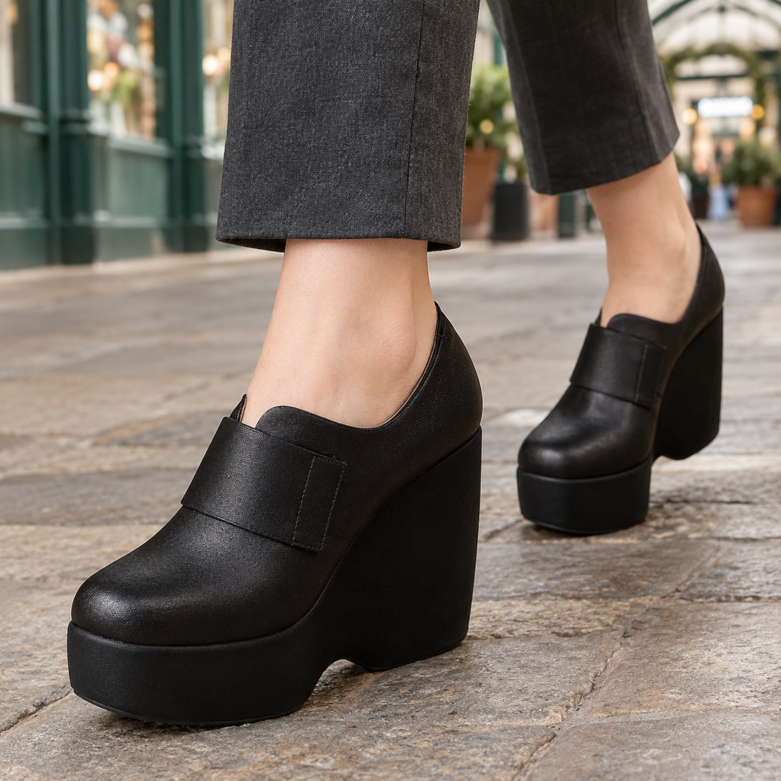 Bargello-Verona Platform Wedge Heels - Black