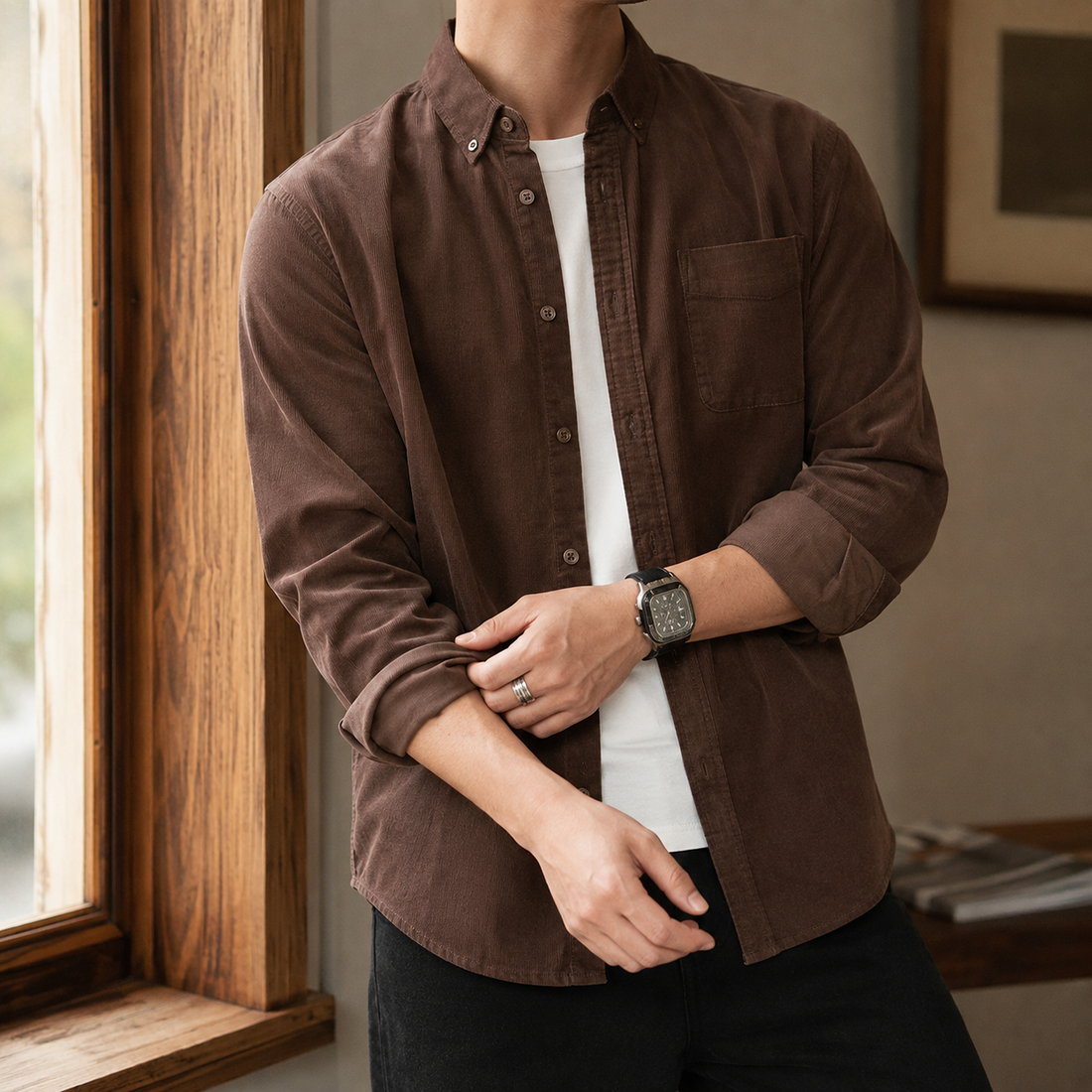Thibault Textured Overshirt - Brown