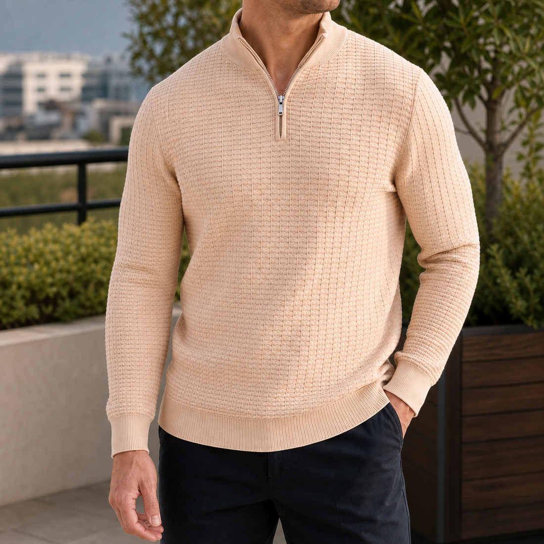 Octavian Quarter Zip Sweater - Apricot