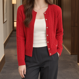 Caitlin-Lane Cable Knit Cardigan - Red