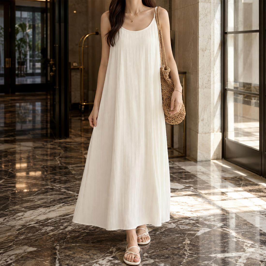Armelle Pleated Maxi Dress - White