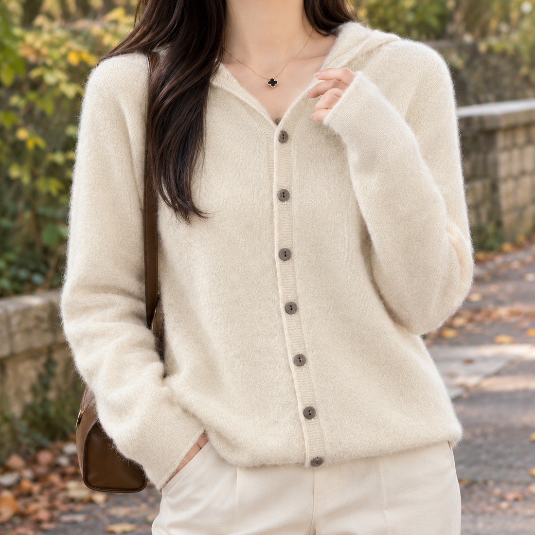 Gemma-Grace Merino Wool Cardigan - Raw Rice