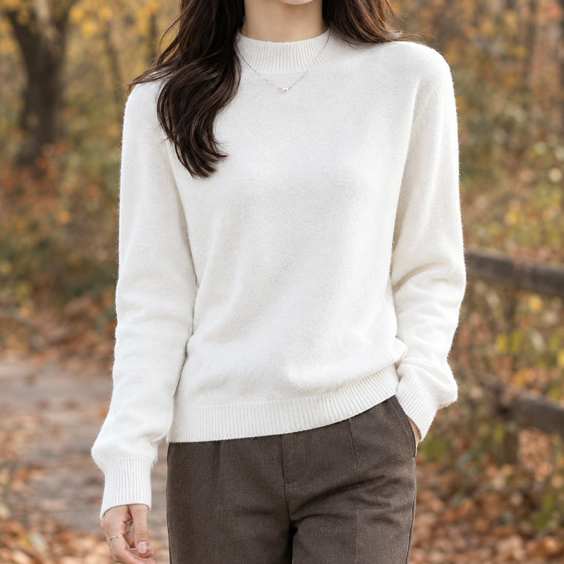 Rosalie-Pearl Mock Neck Sweater - White