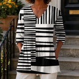 Ada-Rose V-Neck Blouse - Black White