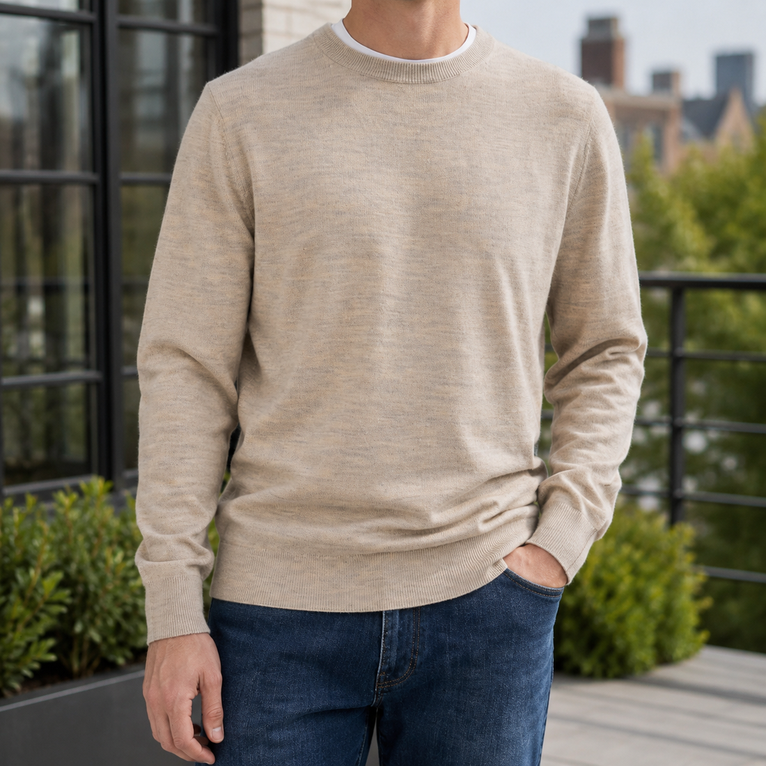 Finnian Wool Blend Sweater - Beige Melange