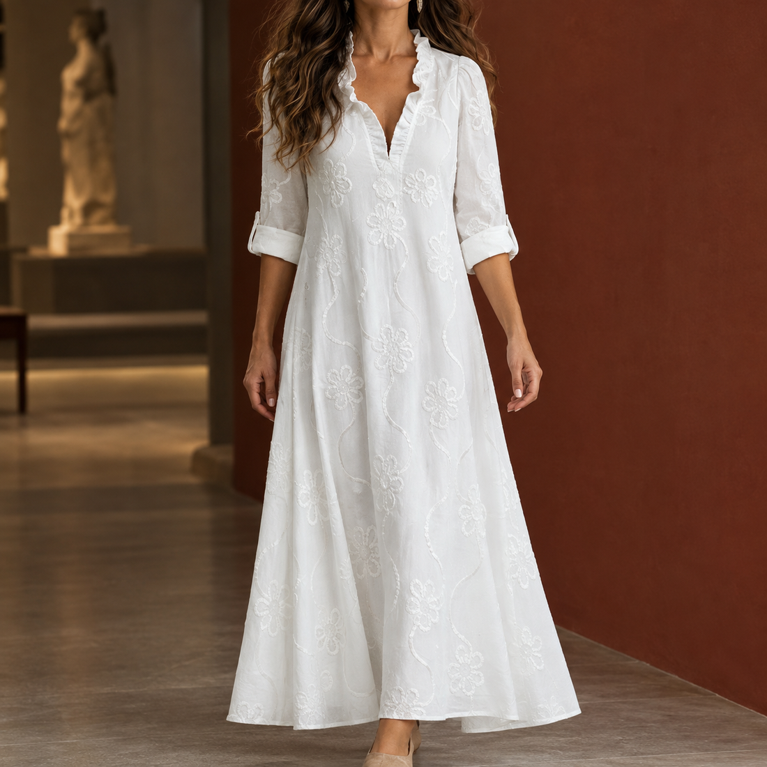 Dahlia-Sage Embroidered Dress - White