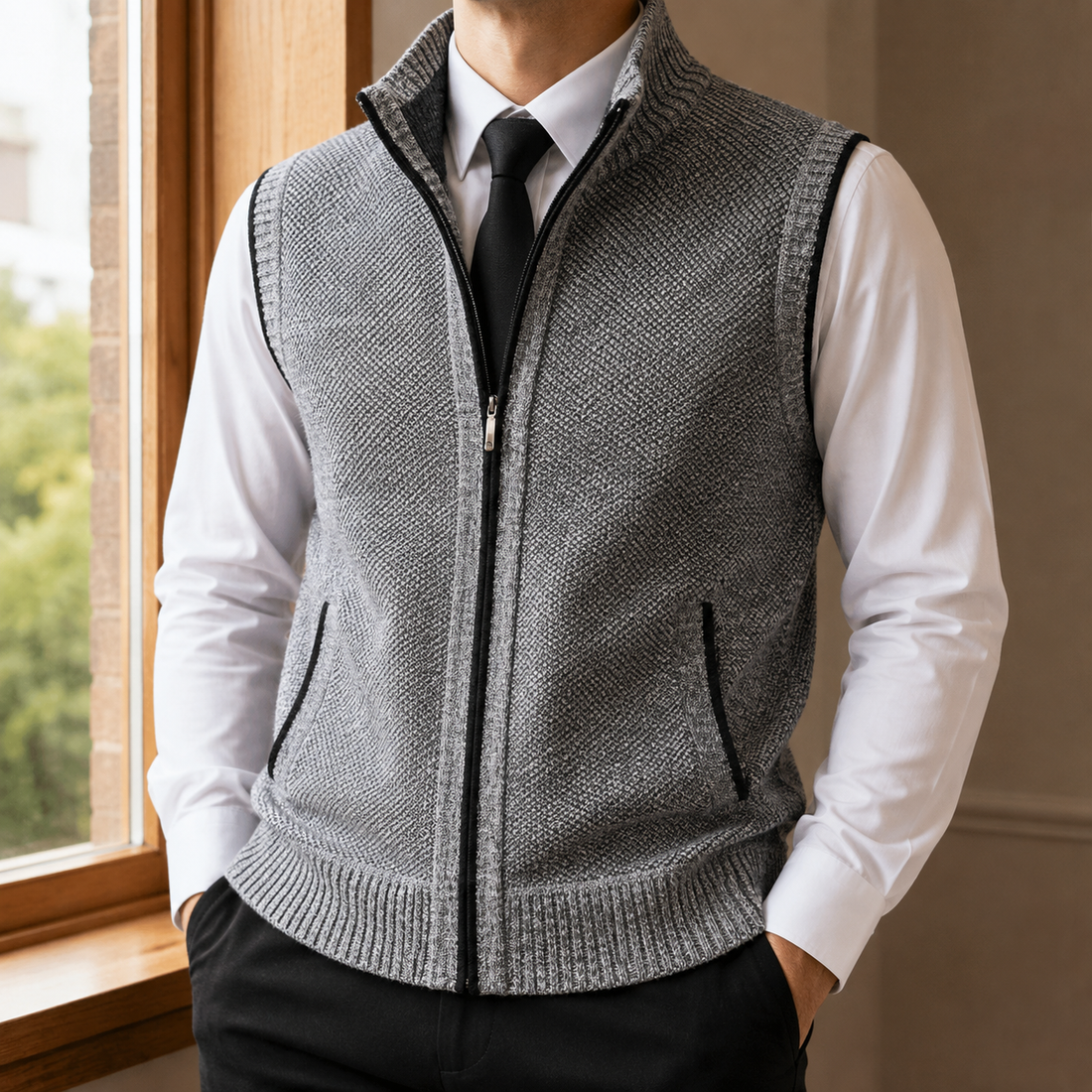 Caius-West Zip Sweater Vest - Gray
