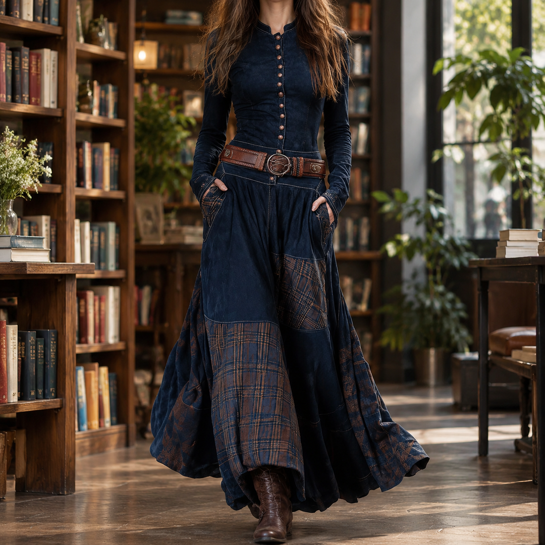 Celine-Rose Belted Maxi Dress - Navy