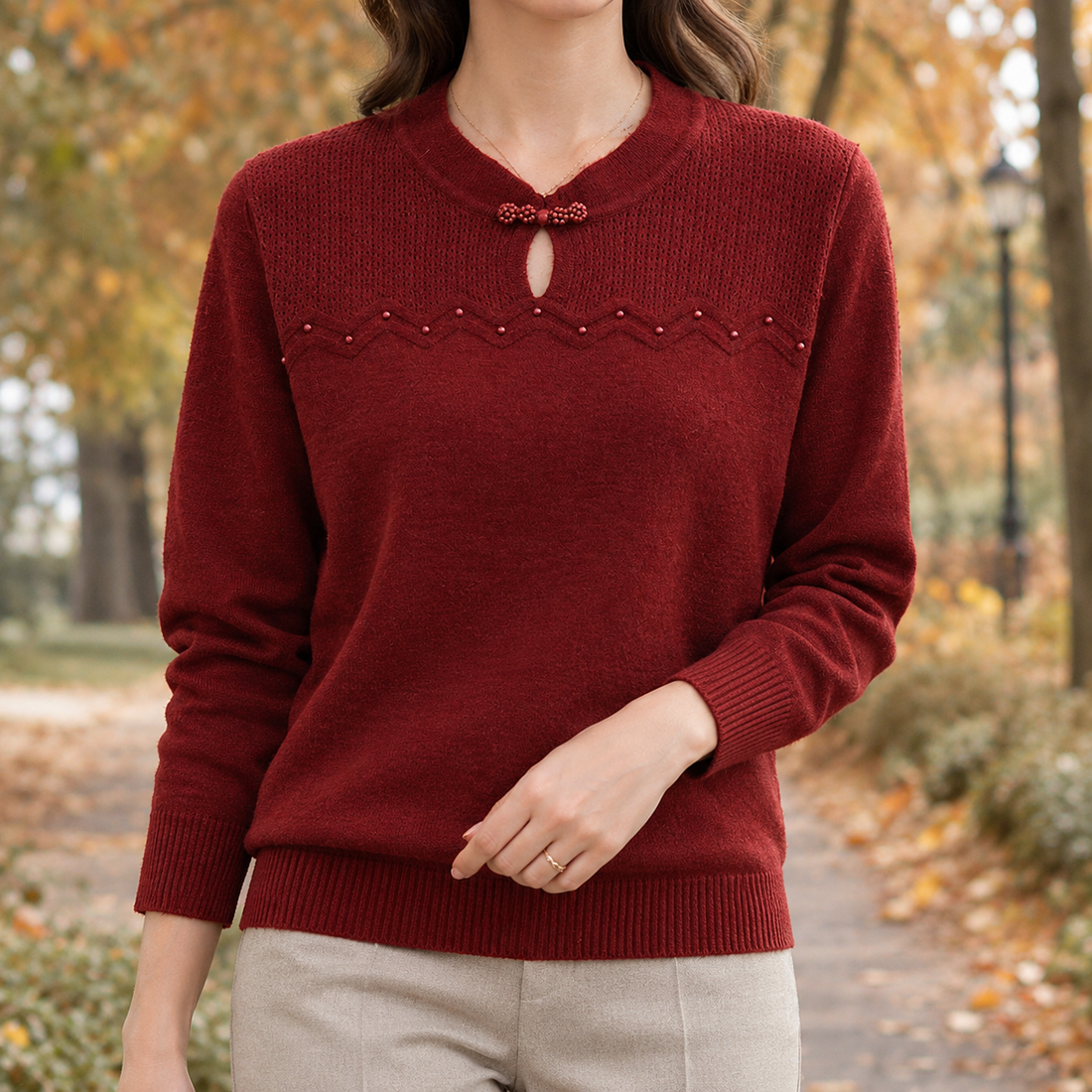 Madeleine-Skye Keyhole Sweater - Angola Red