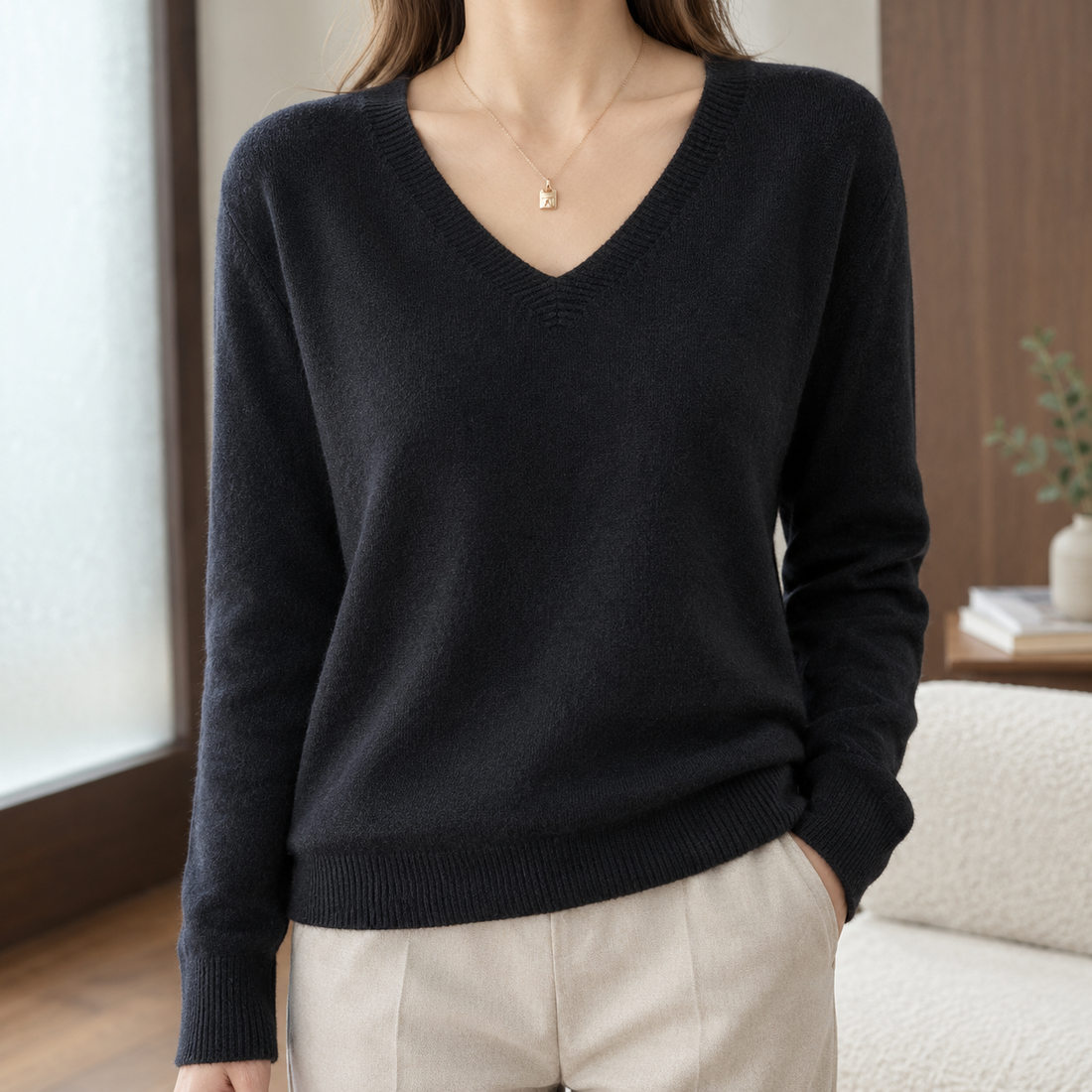 Lana-Sage V-Neck Sweater - Black