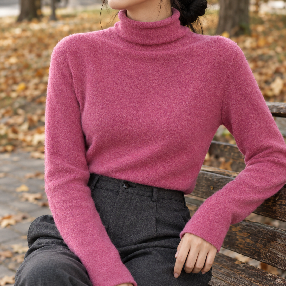 Ameline-Elise Wool Turtleneck Top - Raspberry Powder