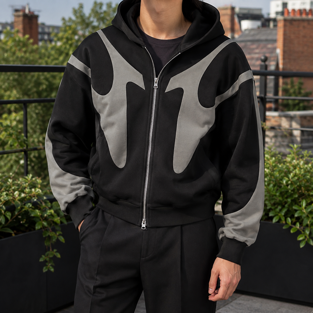 Zane-Scott Contrast Hoodie - Black
