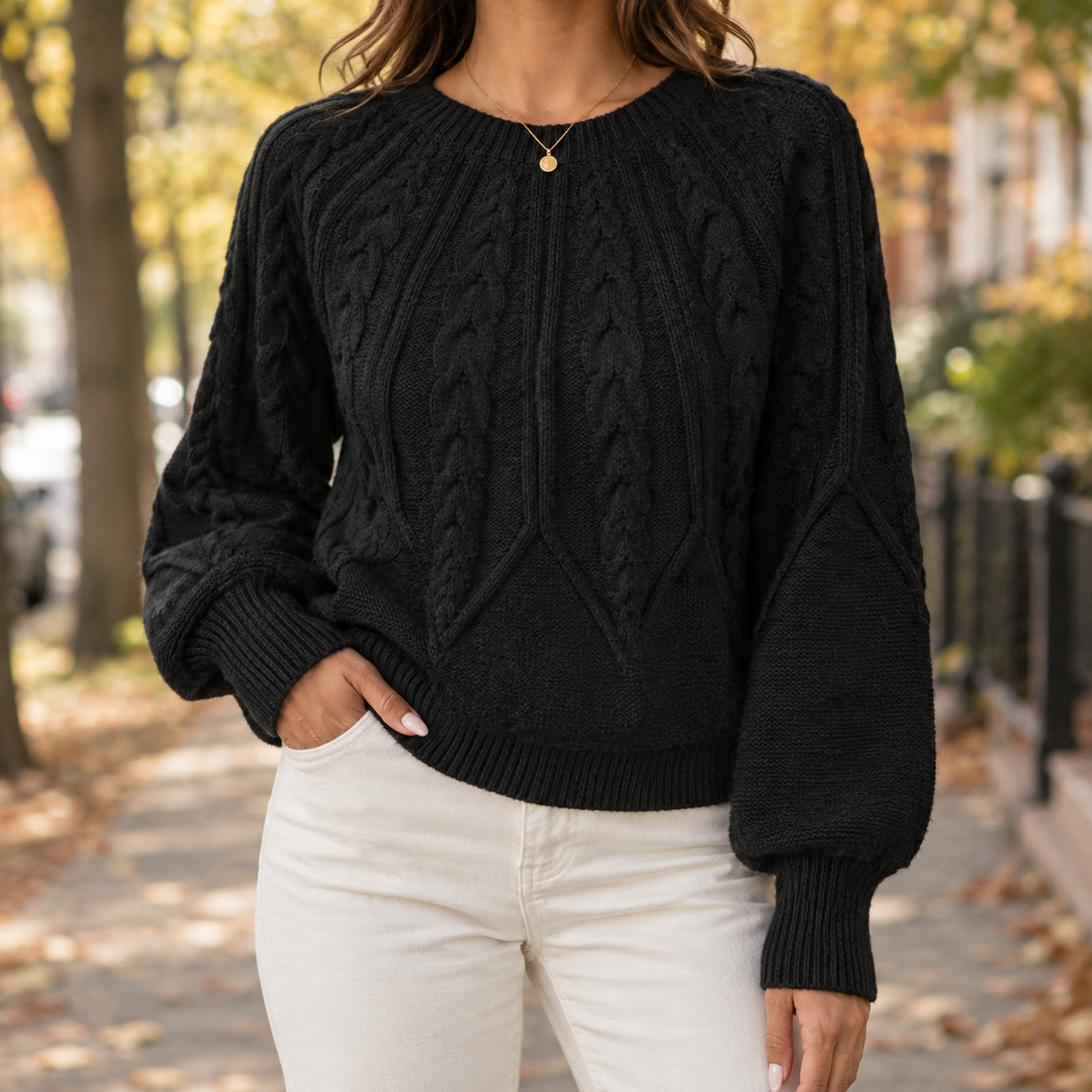 Isabeau-Jane Cable Knit Sweater - Black