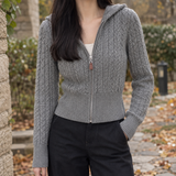 Estelle-Belle Cable Knit Cardigan - Gray