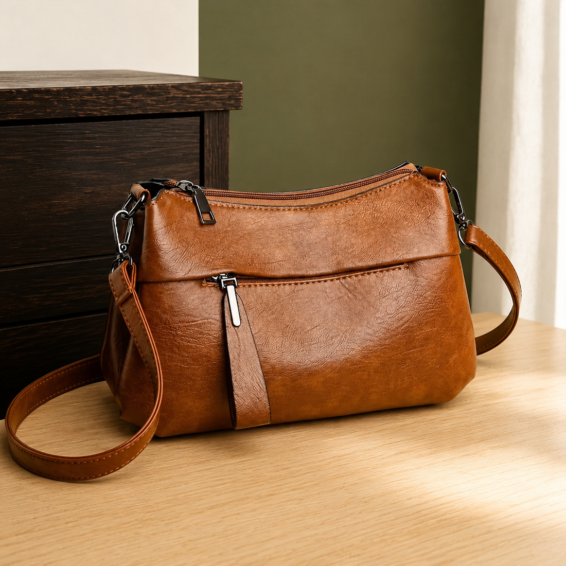 Modena Multi-Zip Crossbody Bag - Brown