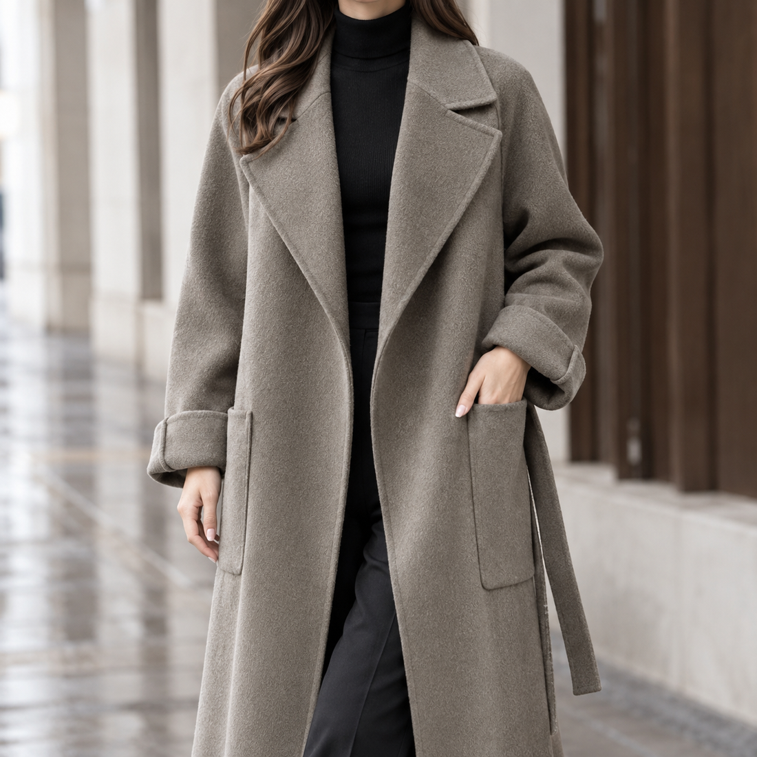 Arletta-Rose Cashmere Coat - Gray Brown