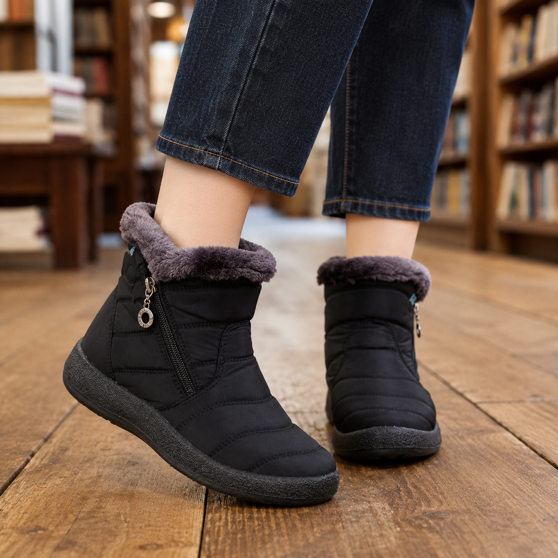 Monza Fur Trim Boots - Black