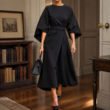 April-Kate Belted Cape Dress - Black