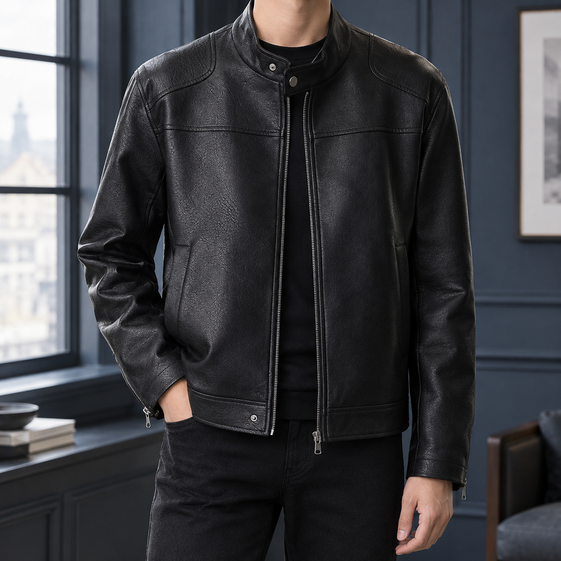 Anthony Stand Collar Jacket - Black