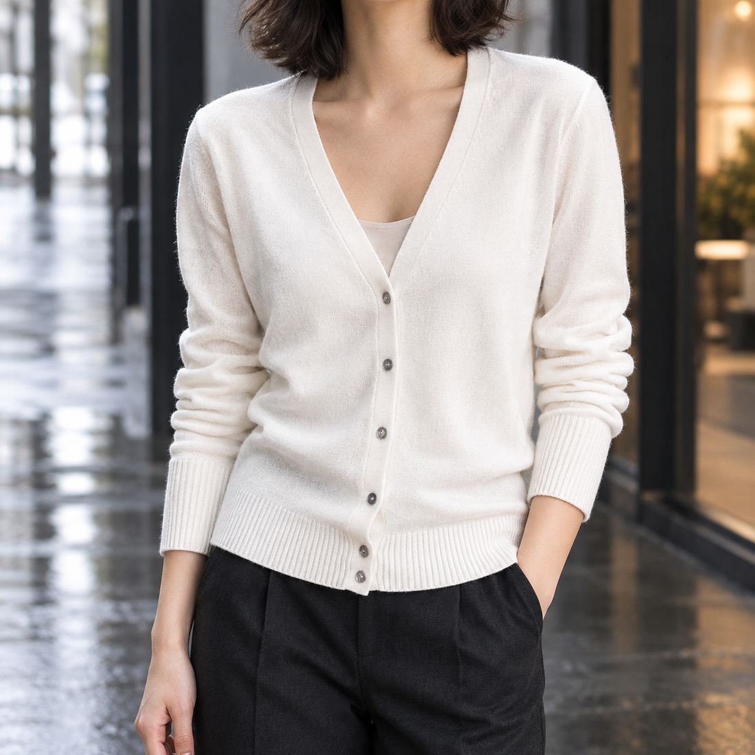 Faith V-Neck Cardigan - White