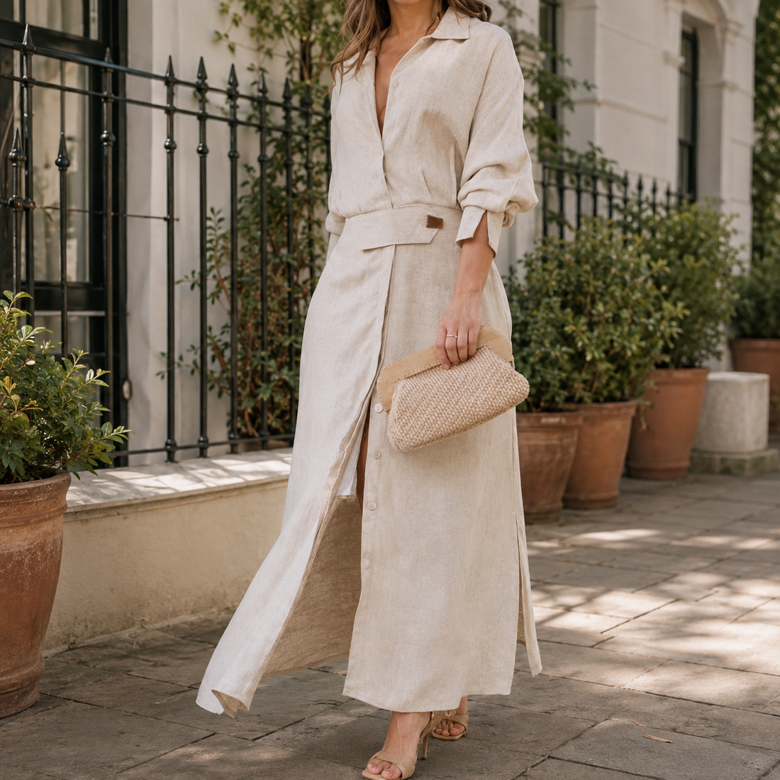 Giulia-Rae Belted Maxi Dress - Beige