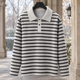 Ryan-Grey Striped Polo Sweater - Cream