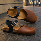 Alfieri Closed-Toe Sandals - Cognac / Navy