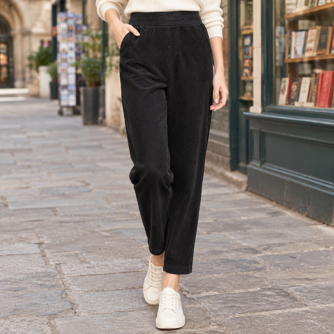 Aria-Claire Tapered Pants - Corduroy Black