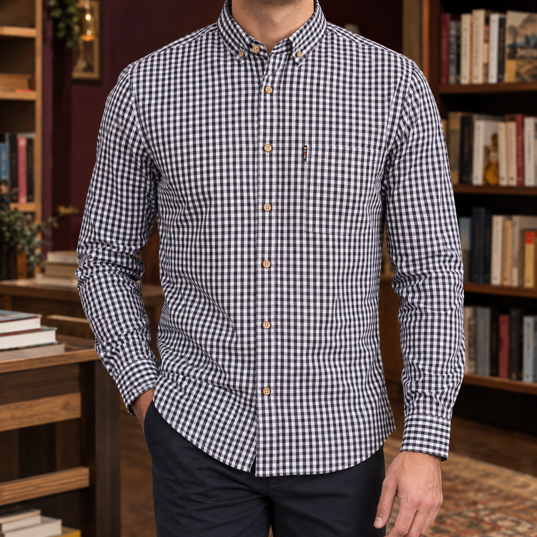 Mathias-Dean Gingham Shirt - Black White