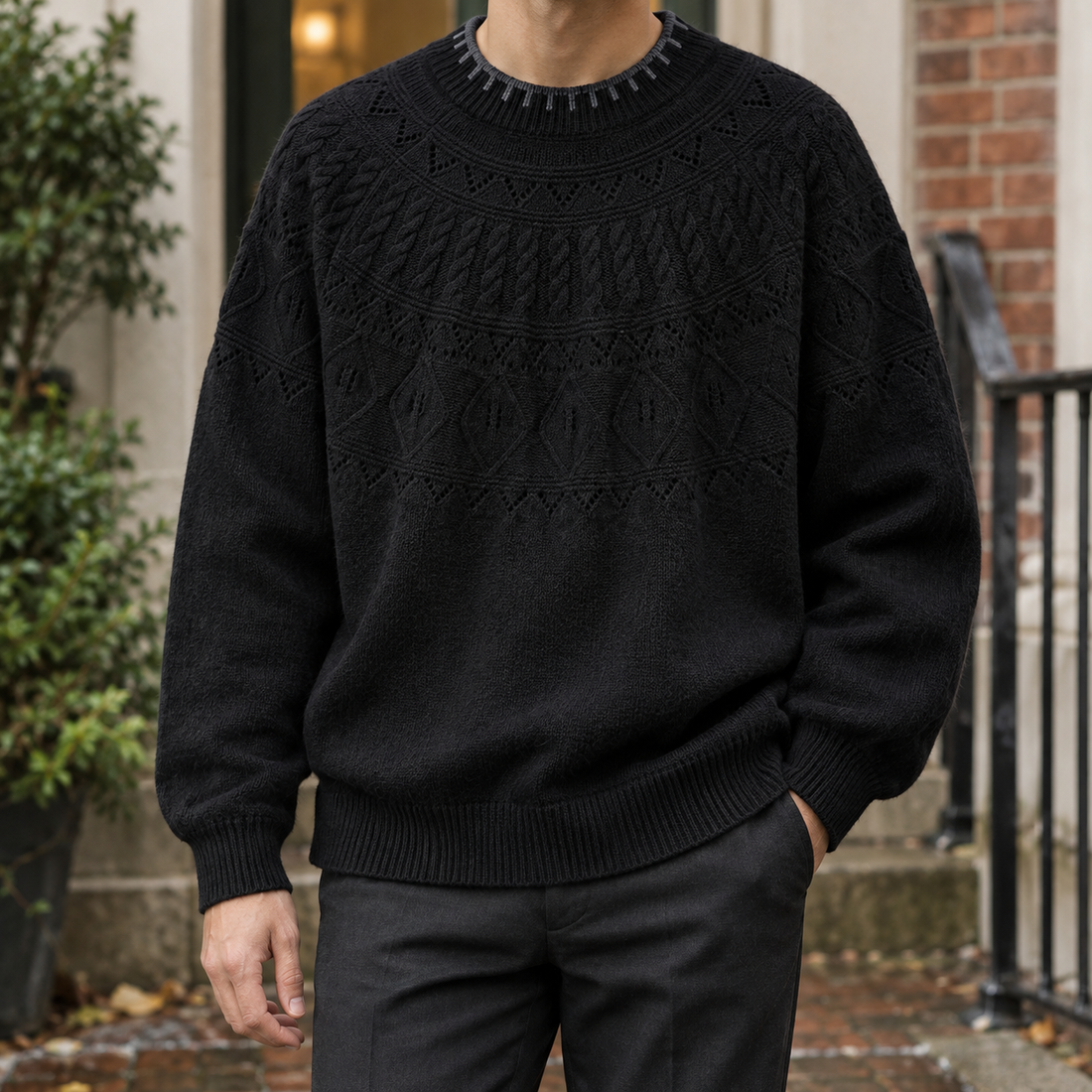 Ellis-Dean Cable Knit Sweater - Black
