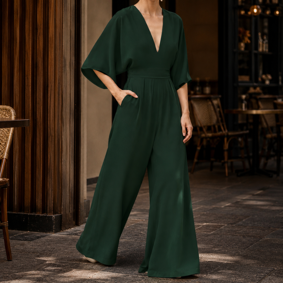 Cerys-Kate Wide Leg Jumpsuit - Dark Green