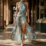 Lorelei Leopard Maxi Dress - Light Blue Leopard Print