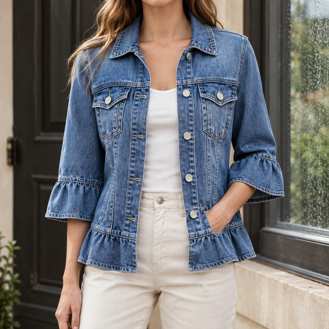 Diana-Sage Ruffle Hem Overshirt - Blue