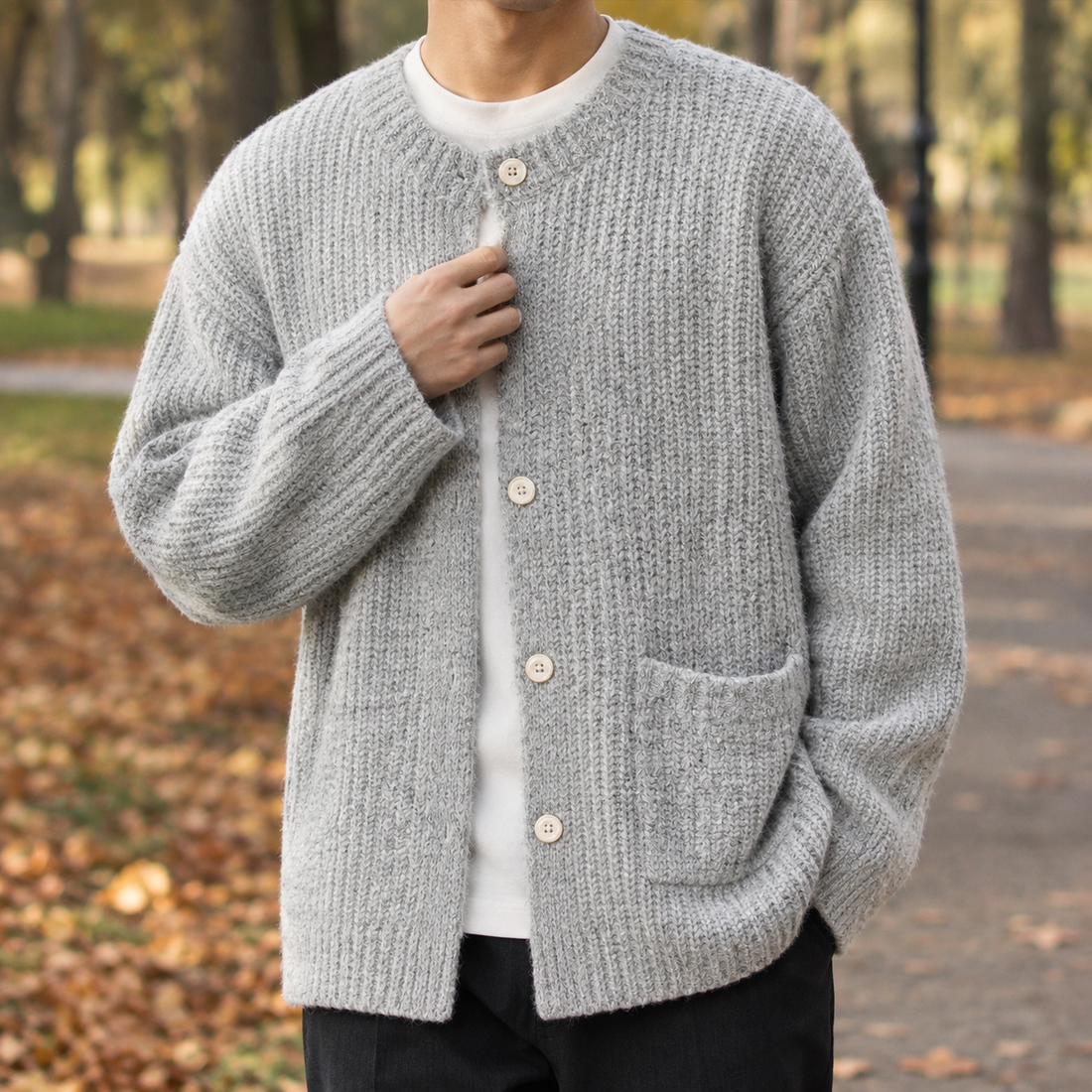 Emilio-West Textured Cardigan - Flower Ash