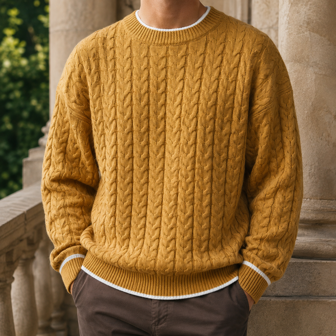Luca-Jude Cable Knit Sweater - Gold