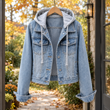 Georgia-Grace Hooded Denim Jacket - Light Blue