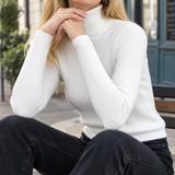 Honoria Ribbed Turtleneck Sweater - White