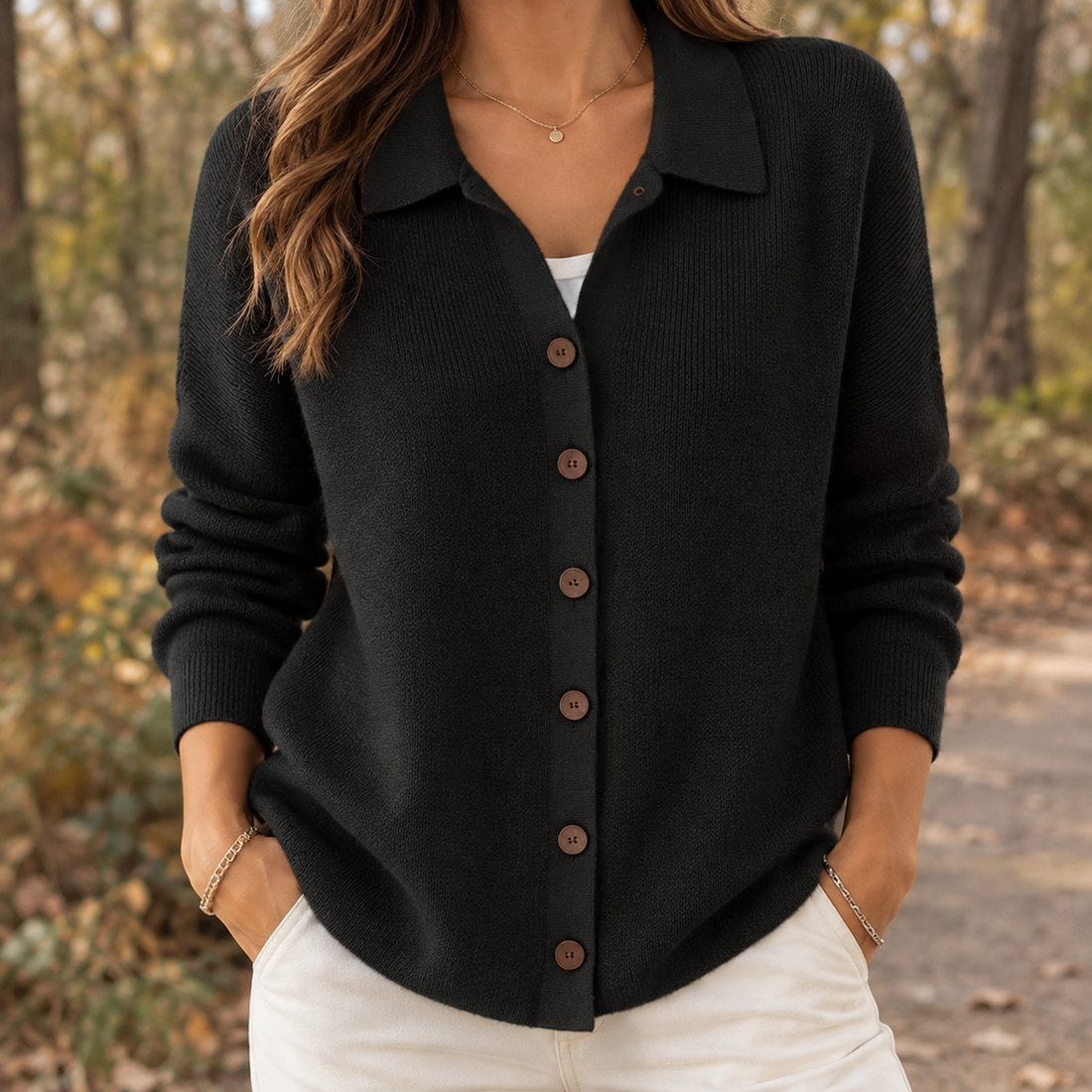 Wendy-Jane Collared Knit Cardigan - Black