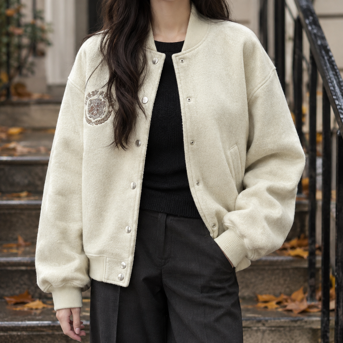 Soraya-Elise Varsity Jacket - Cream