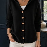 Hazel-Sage Hooded Cardigan - Black