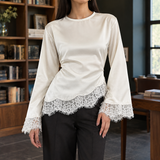 Esther-Jade Asymmetric Lace Top - White