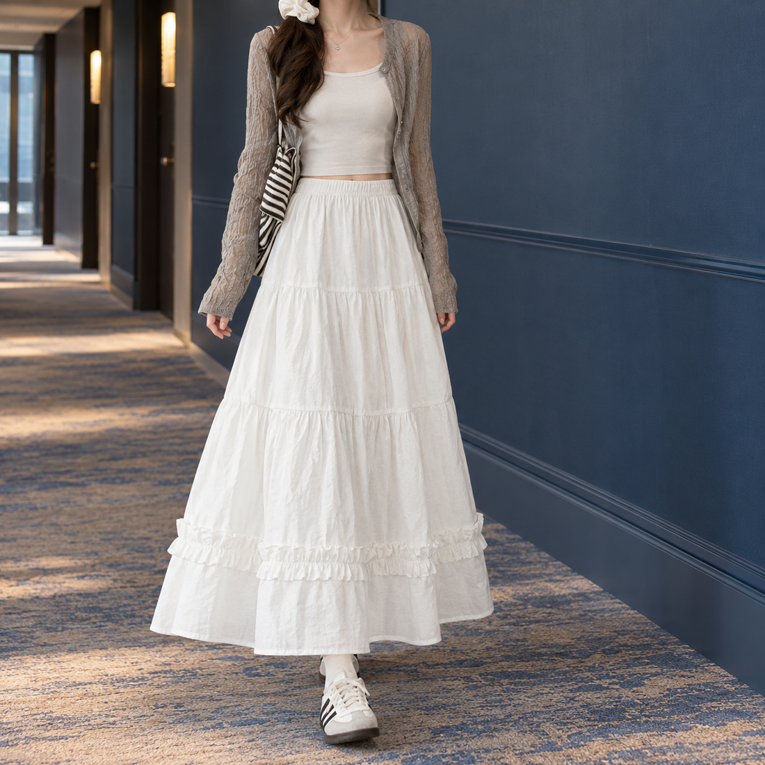 Griselda-Elise Tiered Maxi Skirt - White