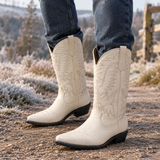 Galli-Verona Embroidered Western Boots - Milky White