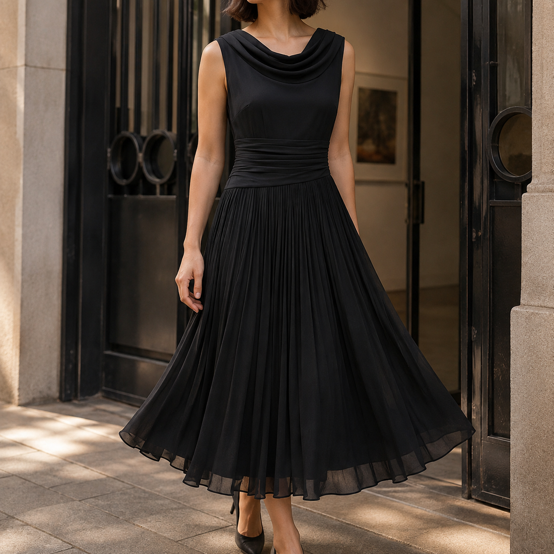 Mabel Cowl Neck Dress - Black