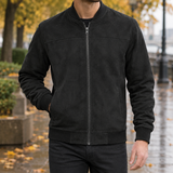 Rufus-Grey Suede Bomber Jacket - Black