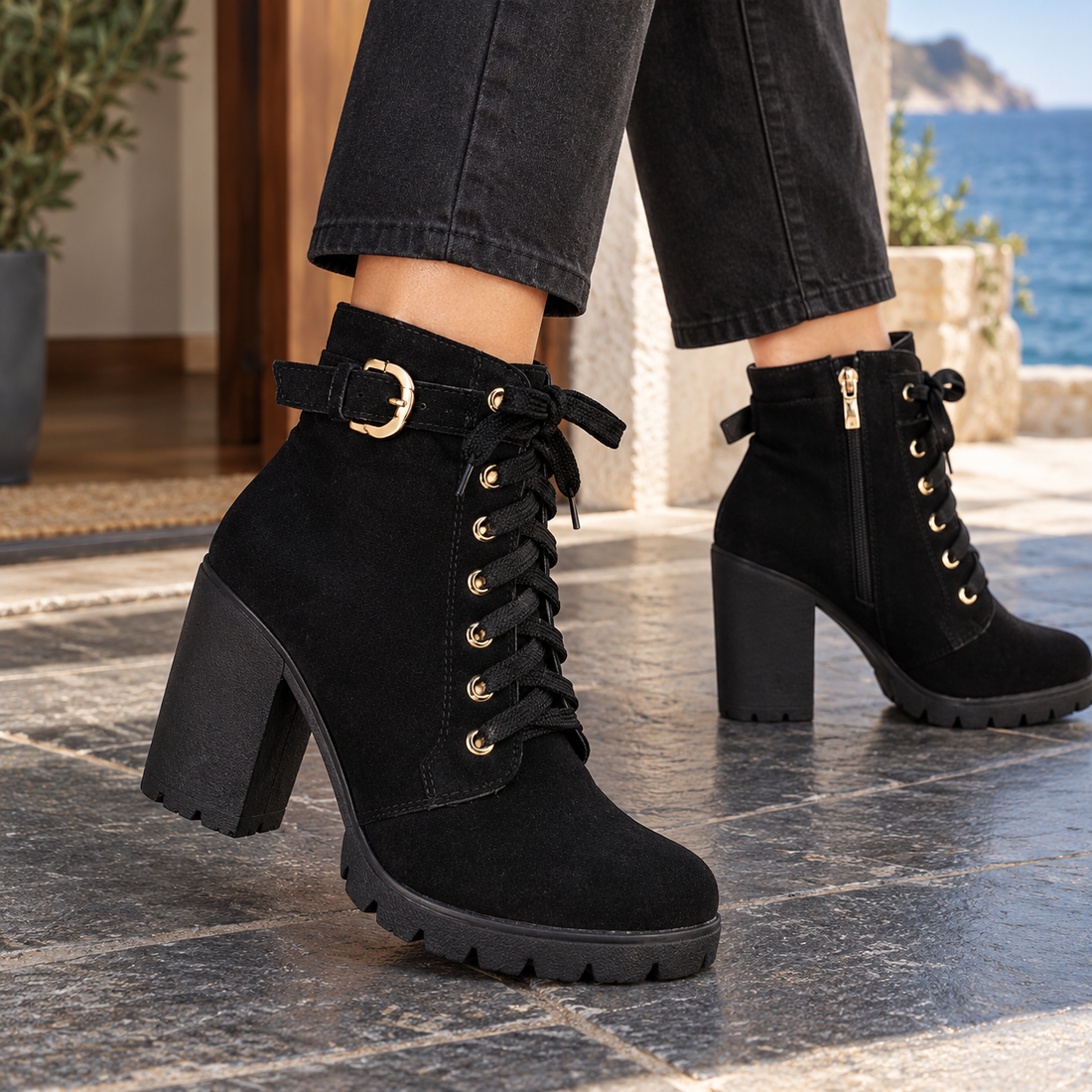 Gonzaga Lace-Up Ankle Boots - Black