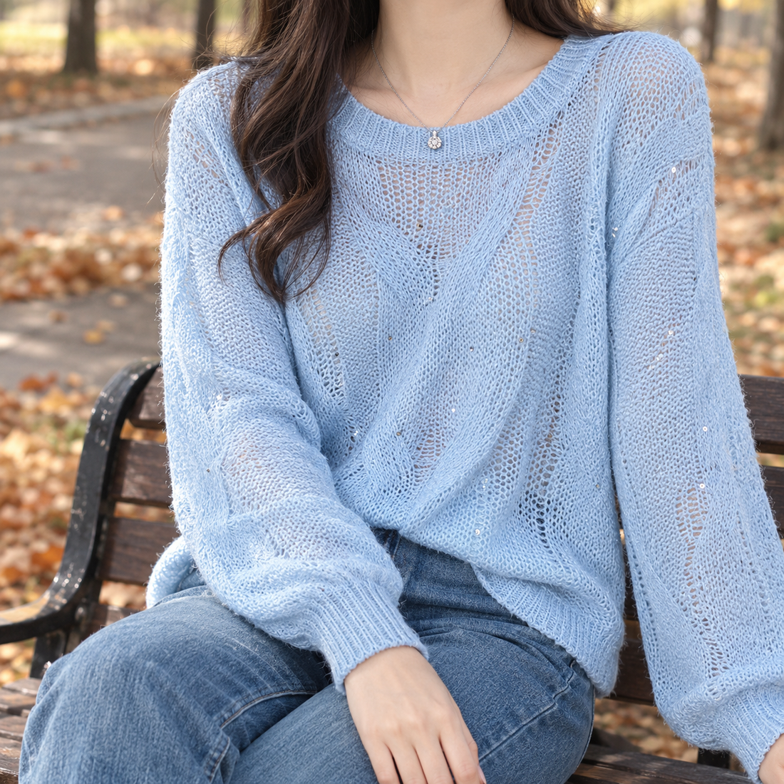 Cassidy-Kate Openwork Sweater - Blue