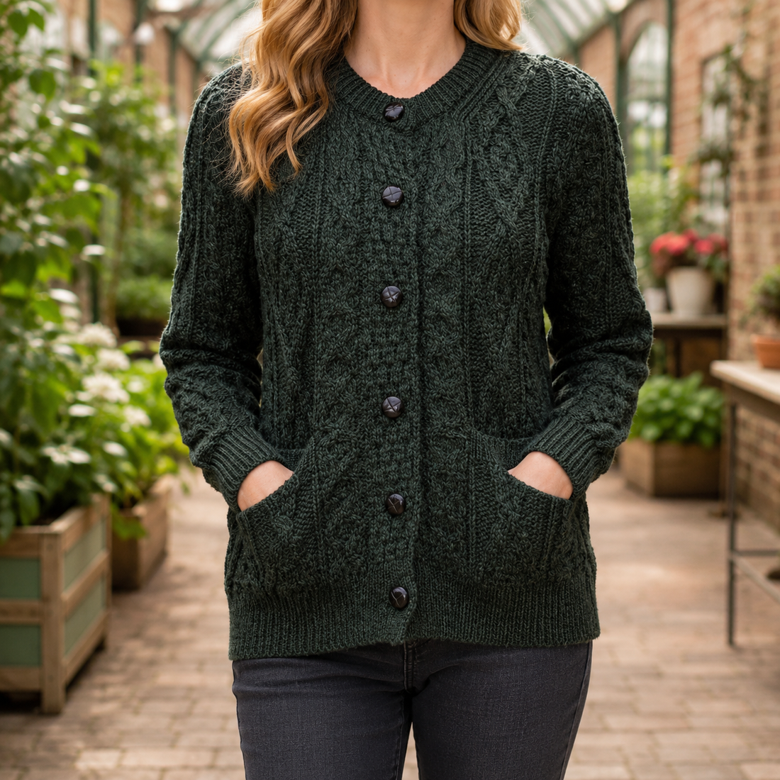 Fenella Aran Sweater - Army Green