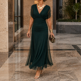Serena-Pearl Draped Maxi Dress - Dark Green